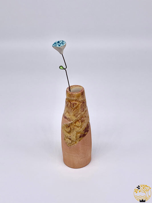 Keramik Vase mit Blume mit hellblauer Blume