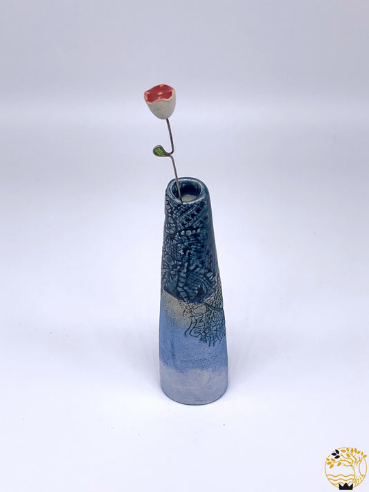 Keramik Vase mit Blume in blau